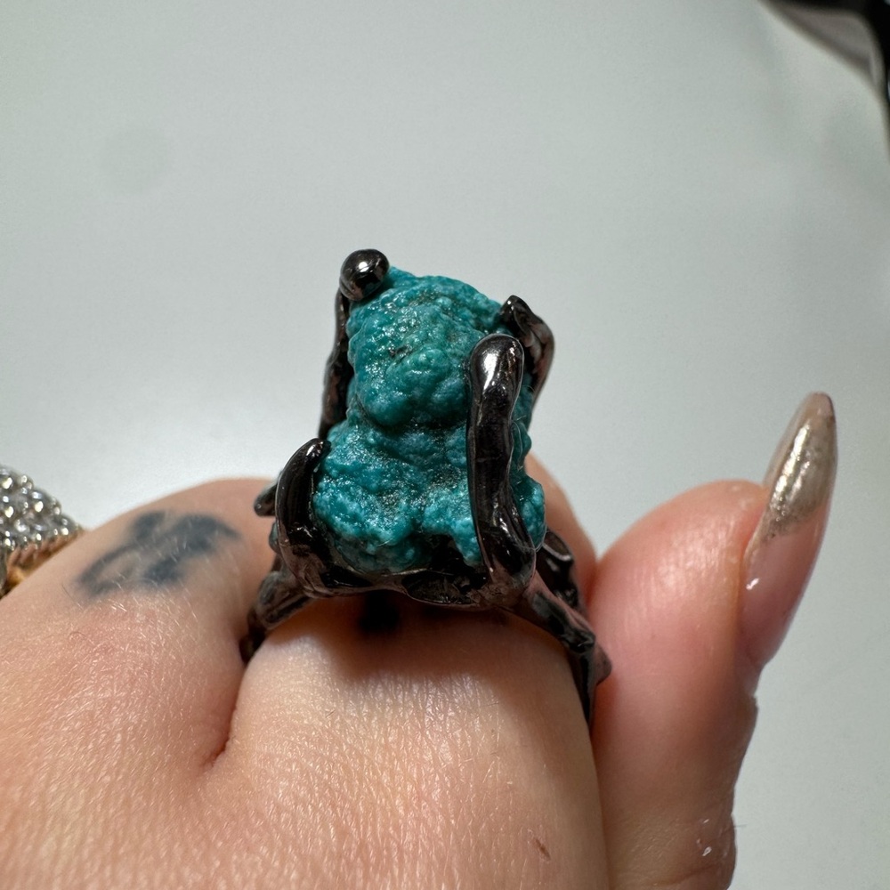 Turquoise black silver modern unique ring 925 - Picture 10 of 17